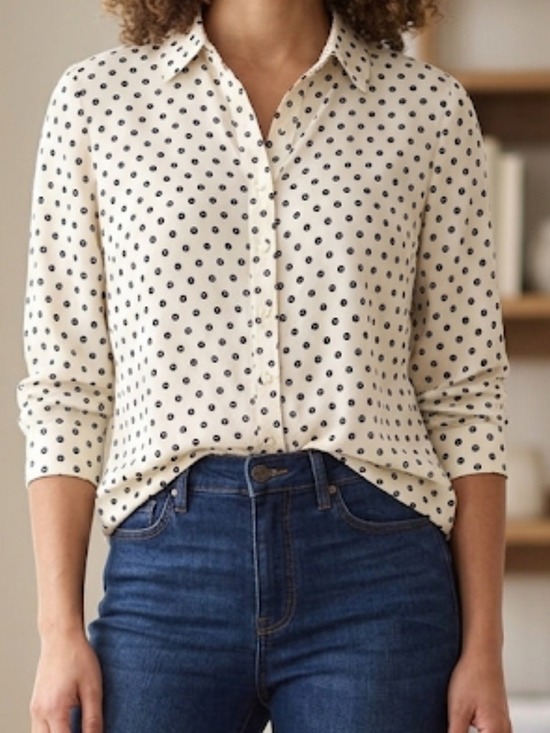 Saint Tropez West Tops - Saint Tropez West White Linen Polka Dot Button-Down Top Size Large